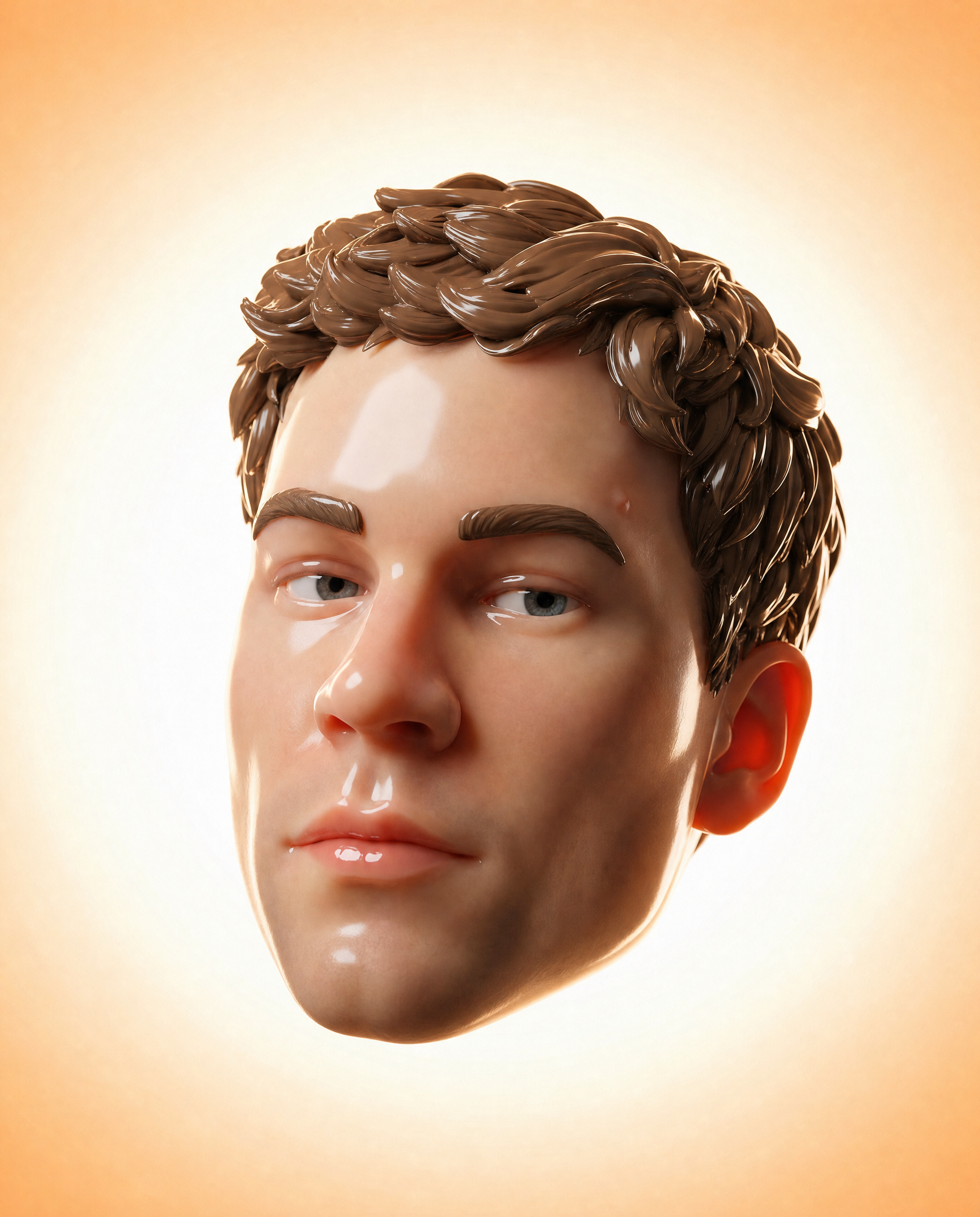 Glossy polymer floating face portrait