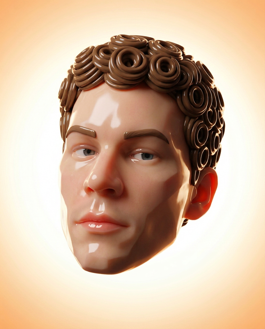 Glossy polymer floating face portrait