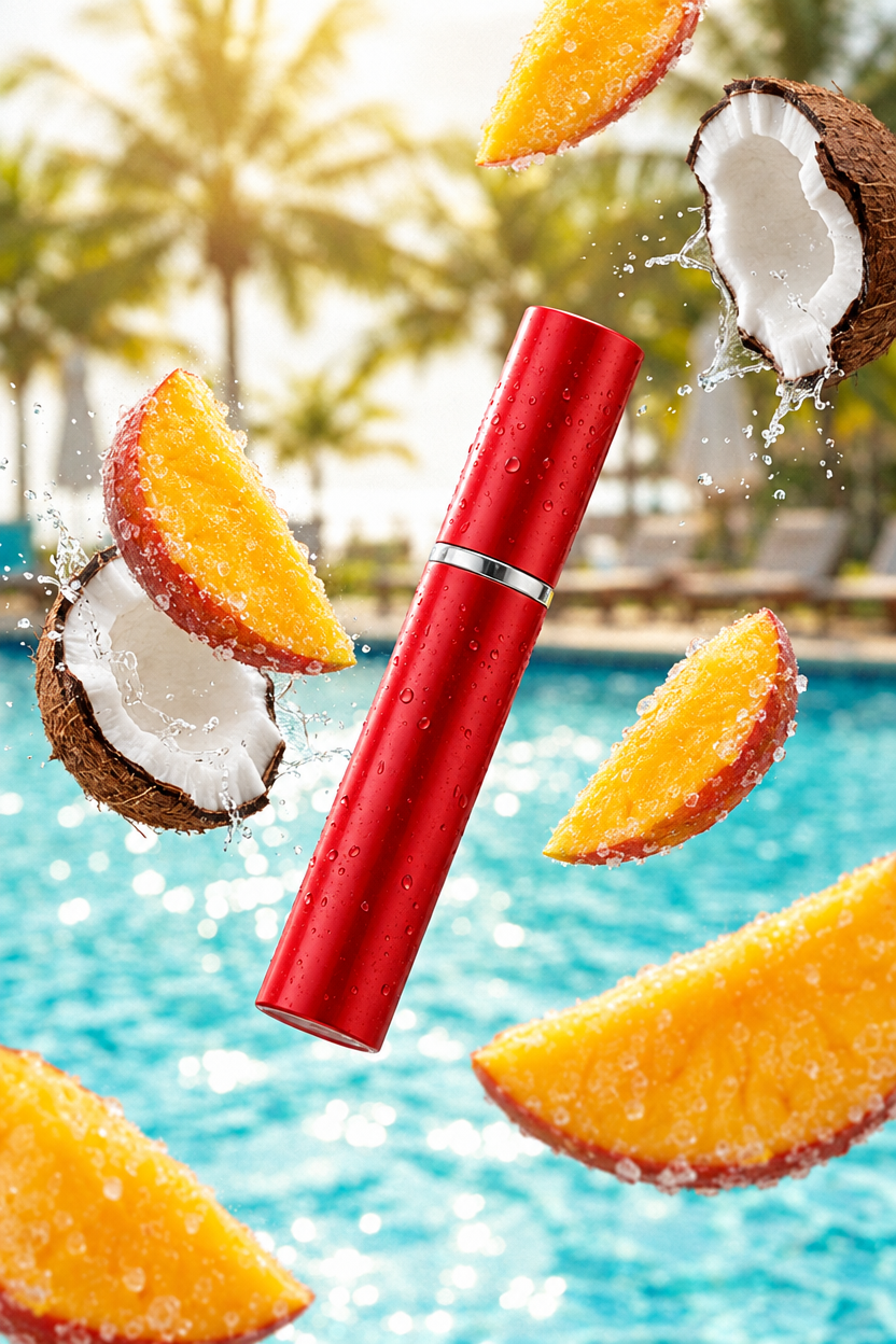 Glossy red scent stick with frozen mango
