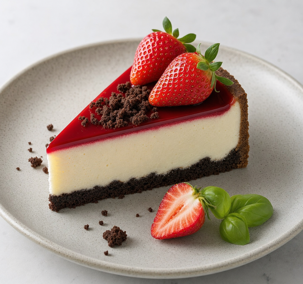 Glossy Strawberry Cheesecake with Fresh Garnish