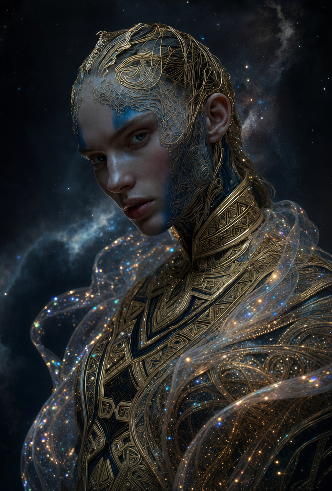 Gold Biofiligree with Neon Ribbons