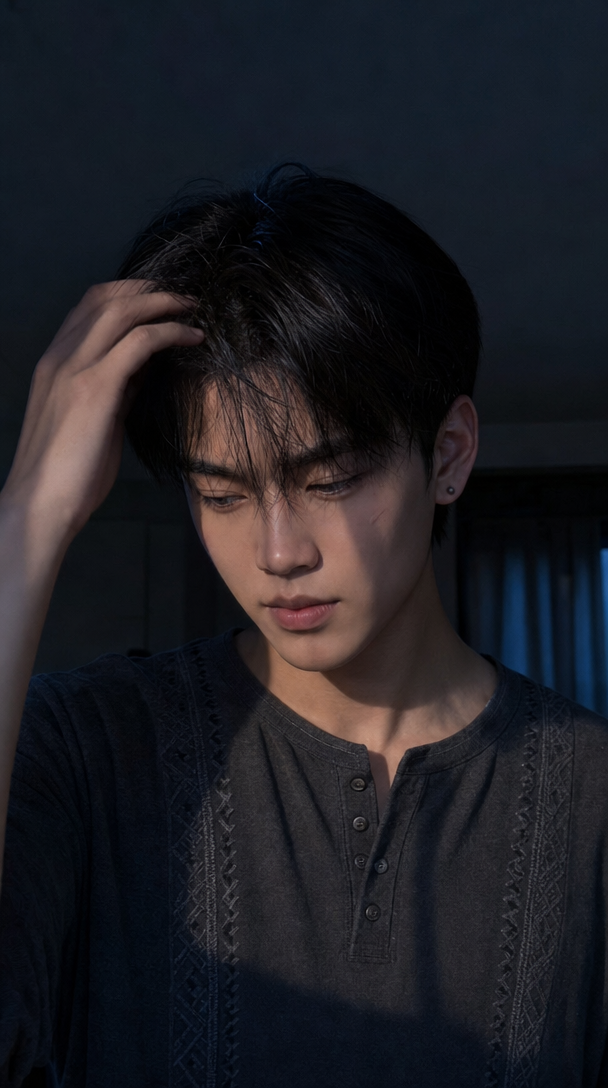 Contemplative Young Man in Blue Twilight