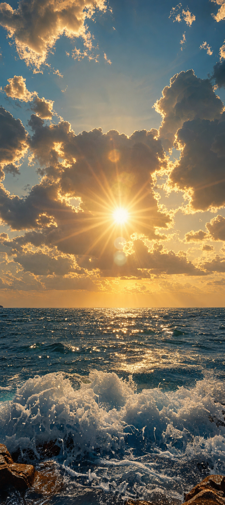 Golden-hour surf under dramatic clouds