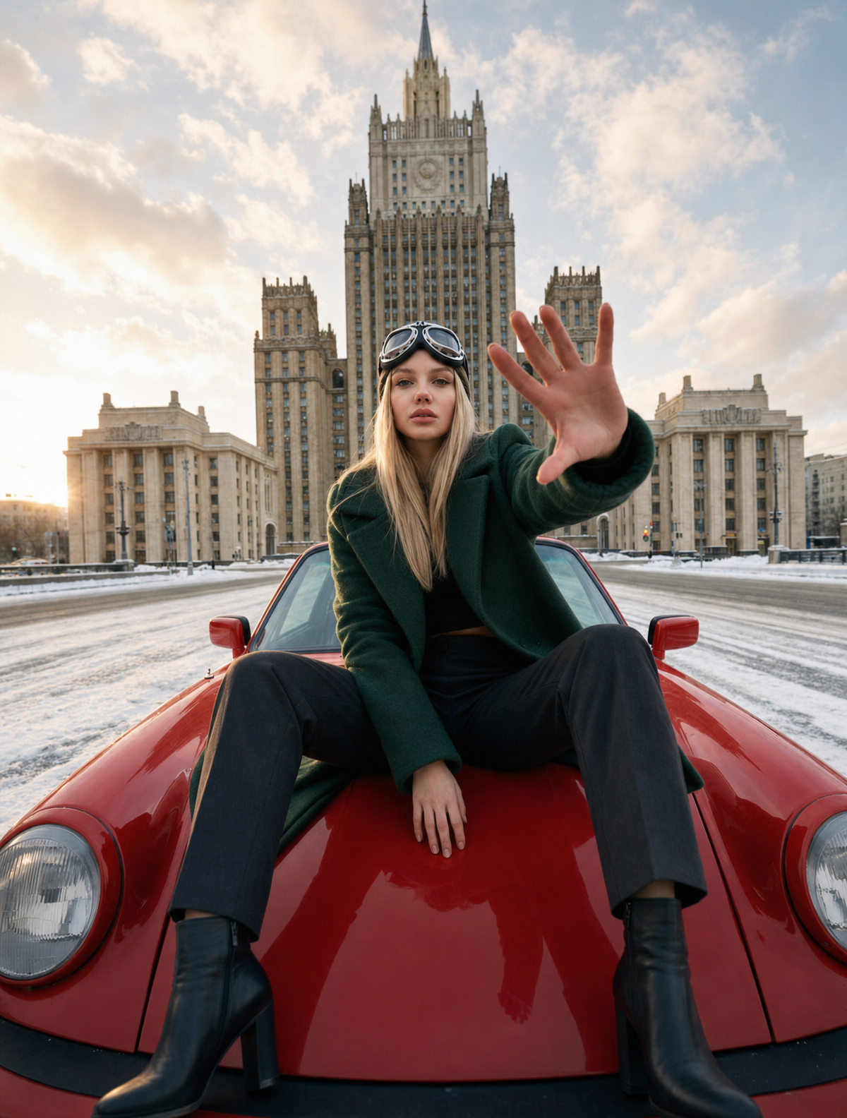 Golden-Winter Luxury on a Red Coupe