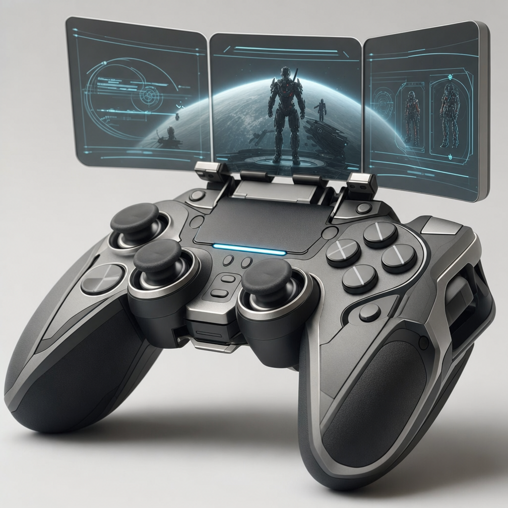 Graphite Black Futuristic Gaming Controller With Cyan Strip