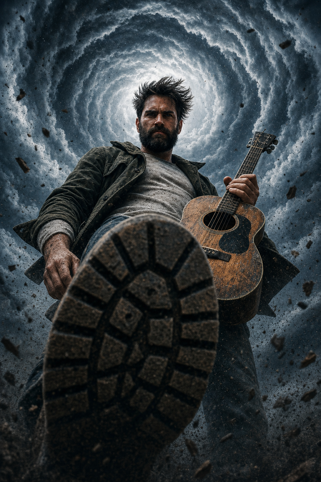 Guitarist Inside Tornado Tunnel