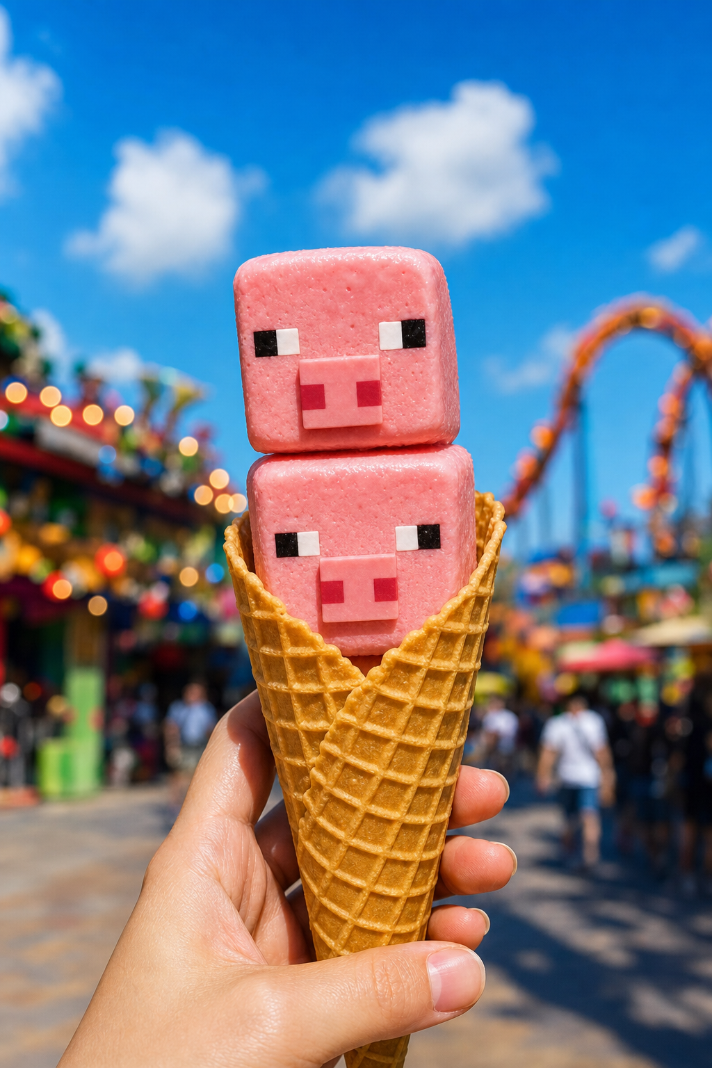 Handheld Pig-Face Strawberry Ice Cream