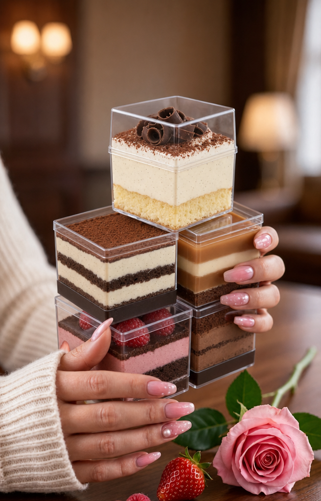 Hands Presenting Elegant Dessert Boxes