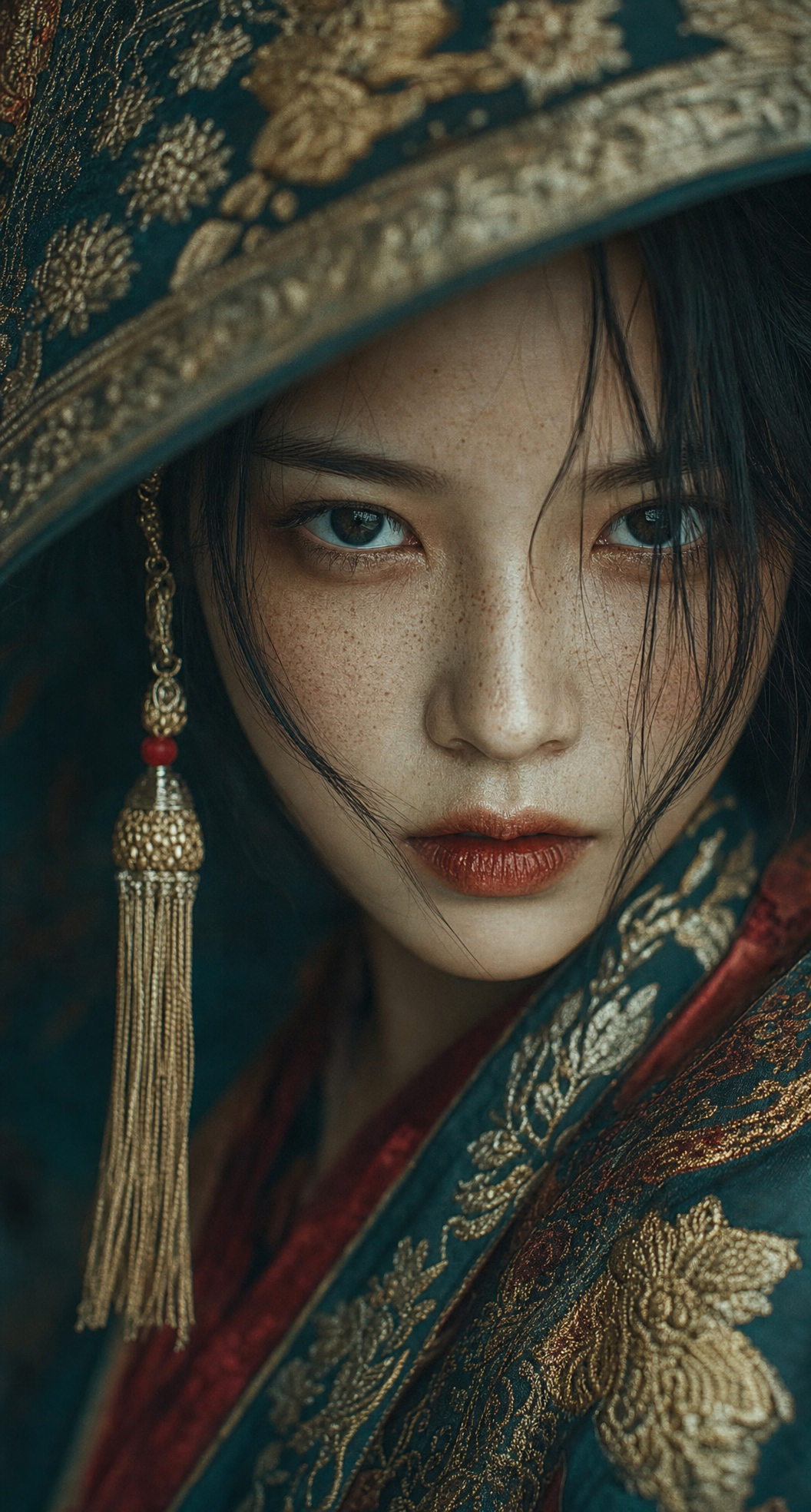 Intense-eyed portrait in moody amber light