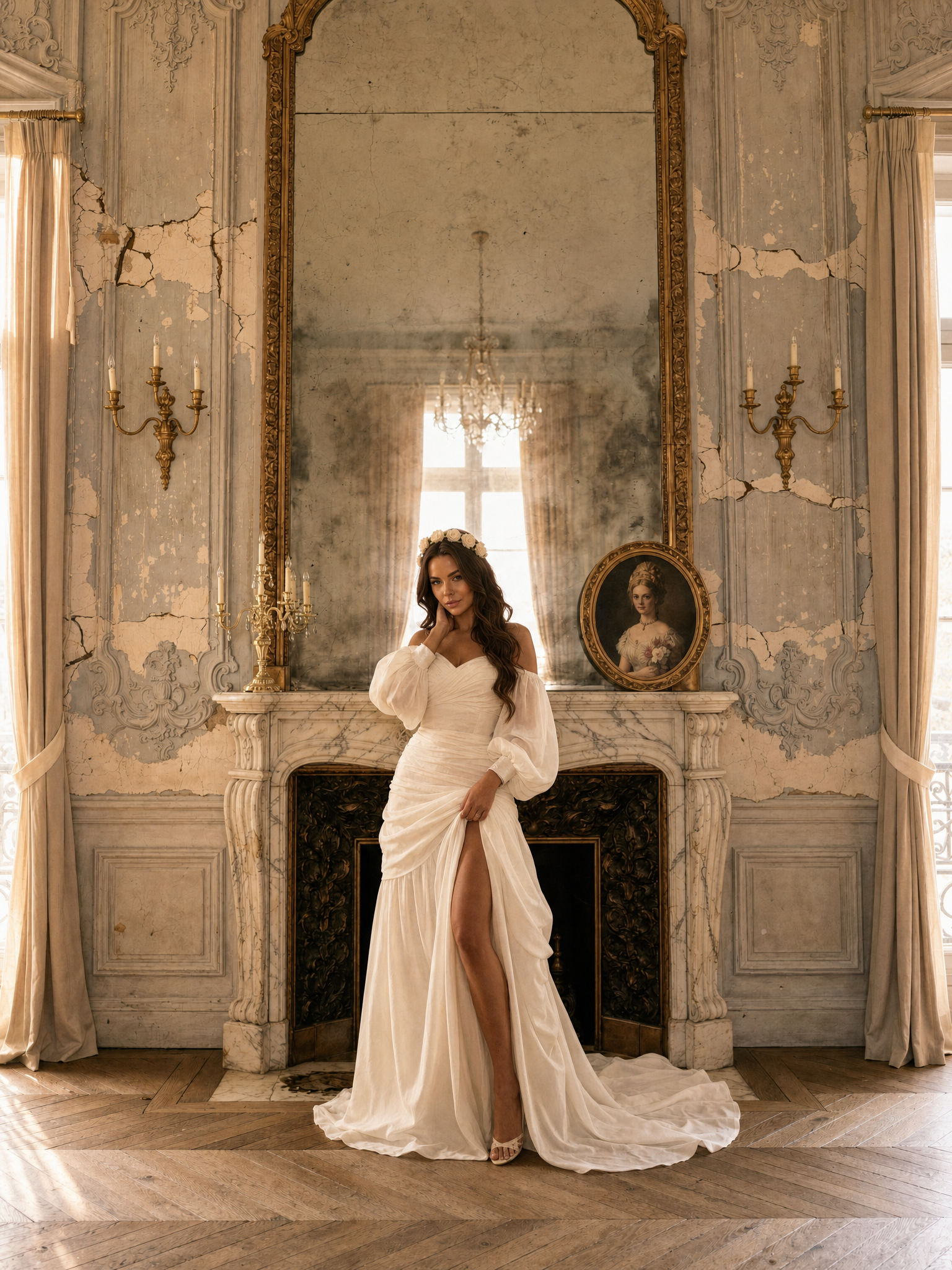 Ivory bridal portrait in vintage grandeur