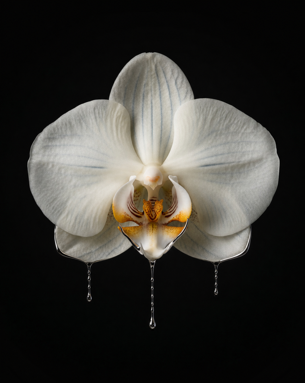 Ivory orchid with chrome ribbon drips