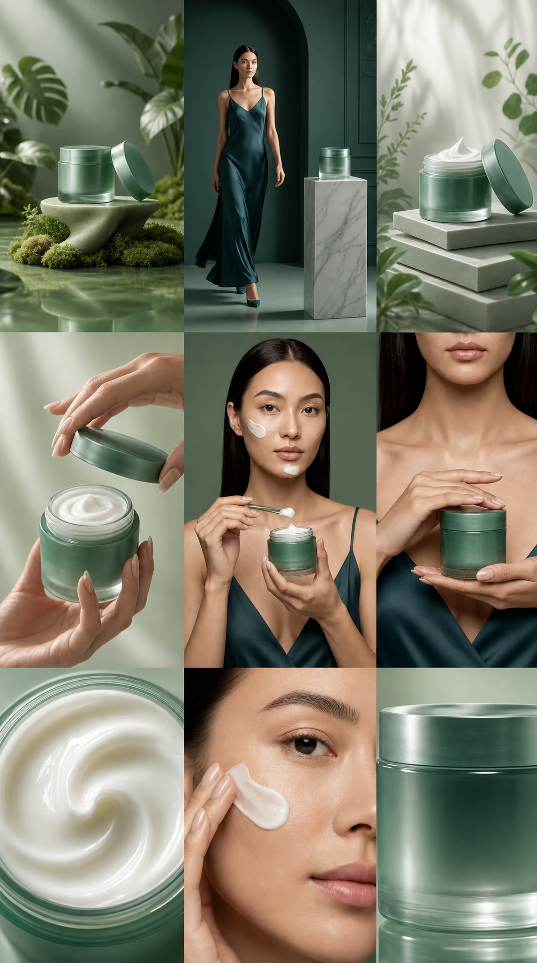 Jade-Green Luxury Skincare Collage