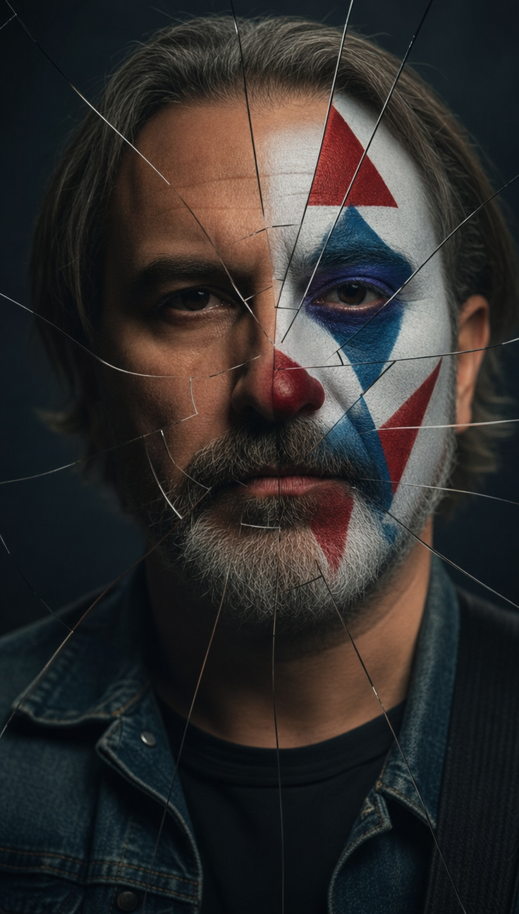 Jagged glass split portrait with Joker styling