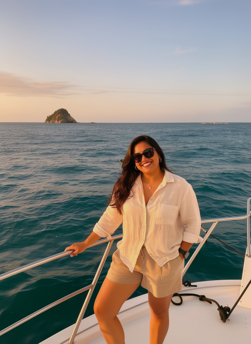 Latina Woman Enjoying Tropical Yacht Getaway