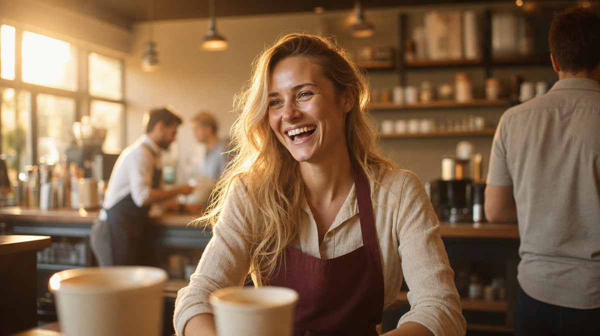 Warm smile at the coffee counter