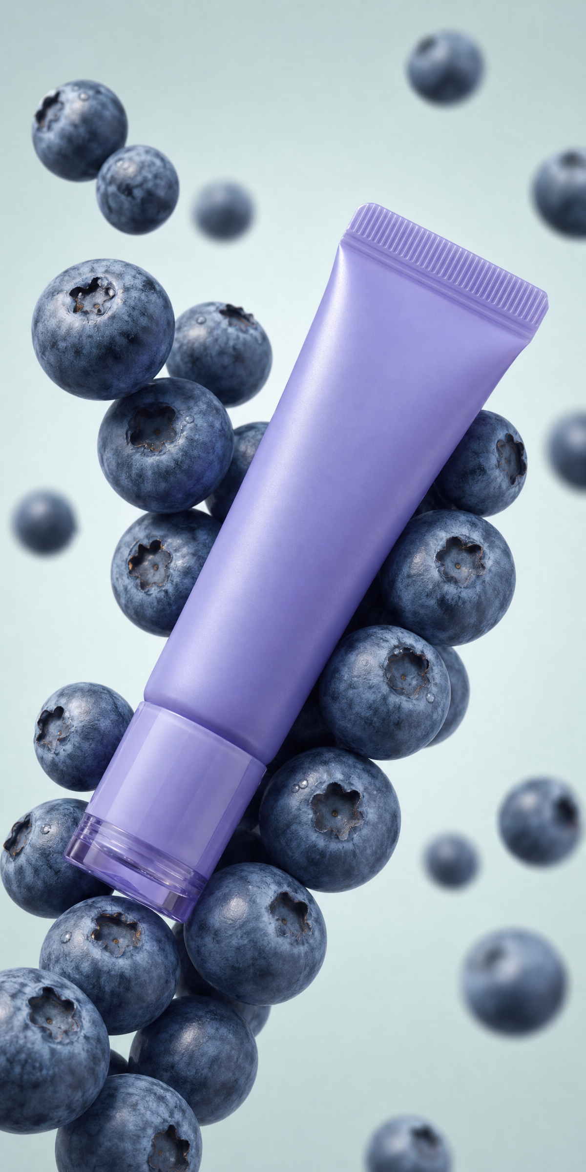 Lavender lip balm with floating blueberries