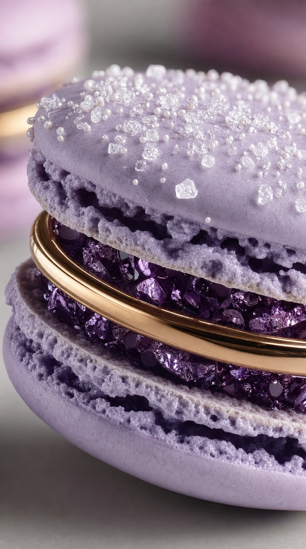 Lavender macaron with gold ring inside