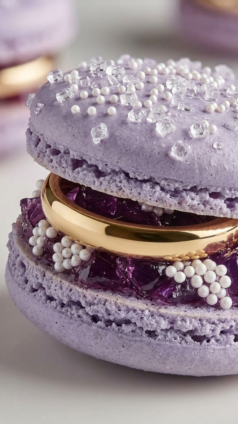Lavender macaron with gold ring inside