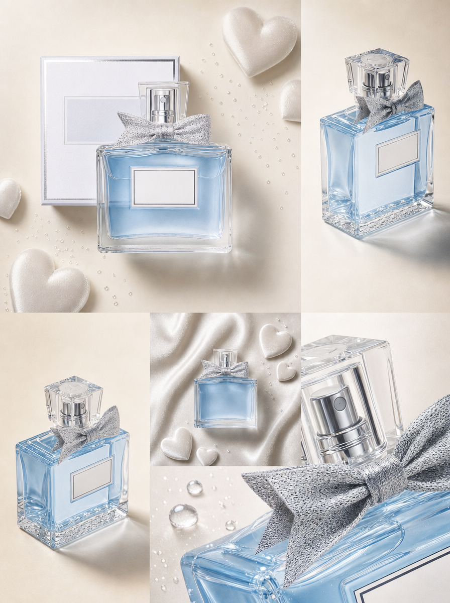Light-Blue Perfume Valentine Product Collage