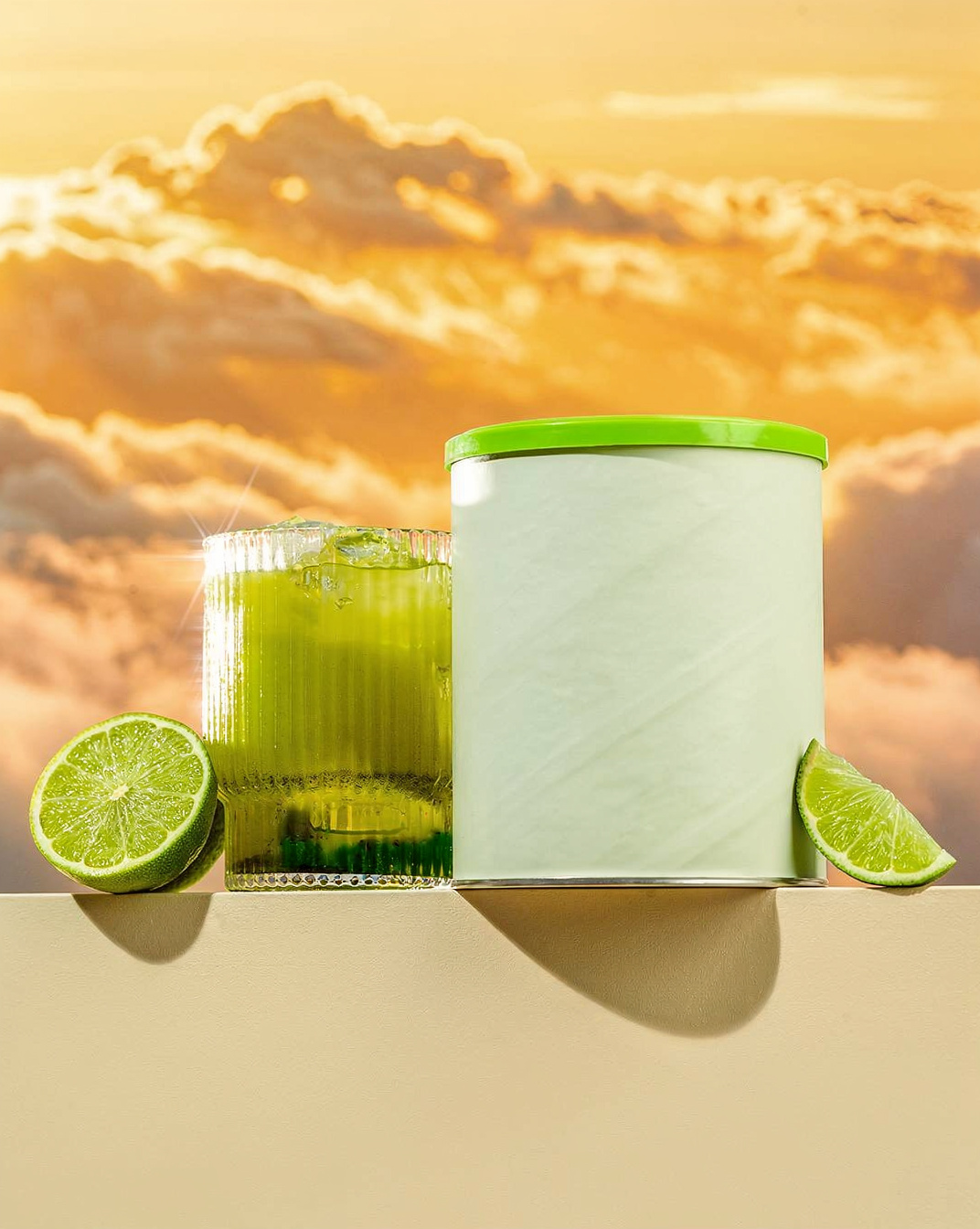 Lime Drink Canister with Sliced Limes