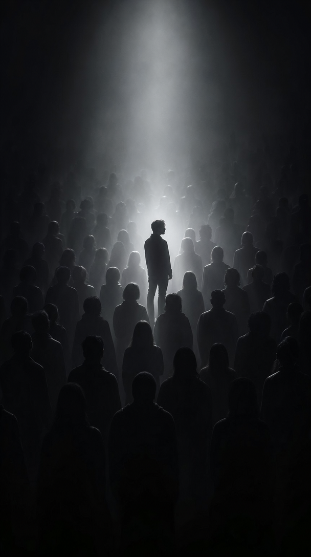 Lone Silhouette in Spotlight With Side Turn