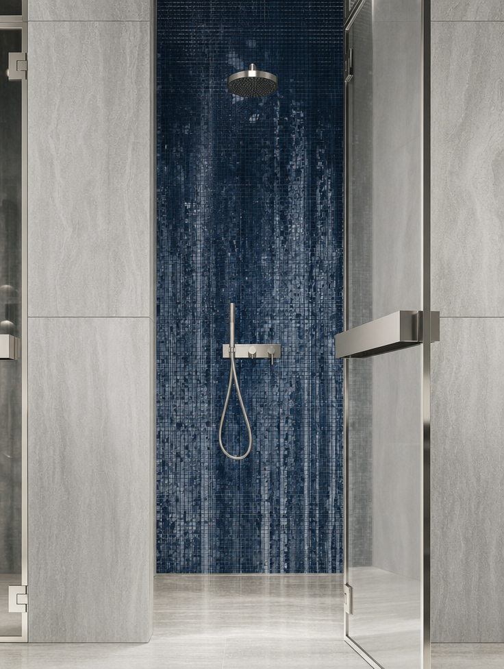 Luxury shower niche in cool tones