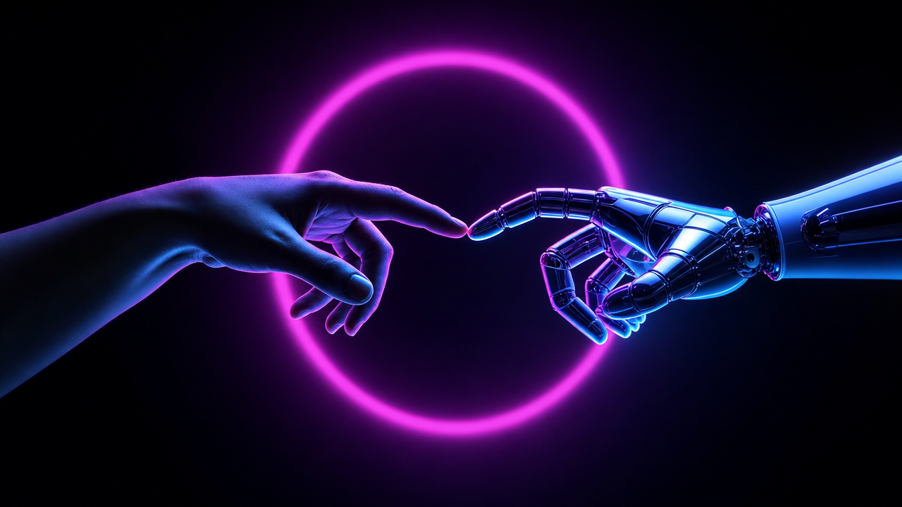 Magenta-Cyan Hands Nearly Touch