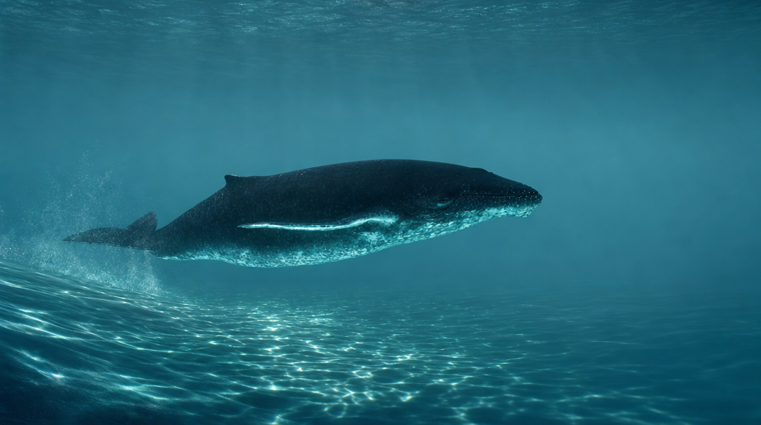 Majestic Dark Whale in Teal Depths