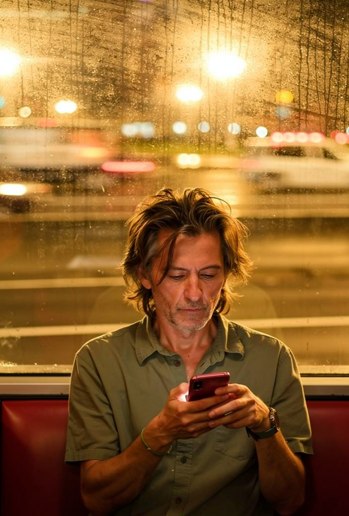 Man Checking Phone at Dawn Diner