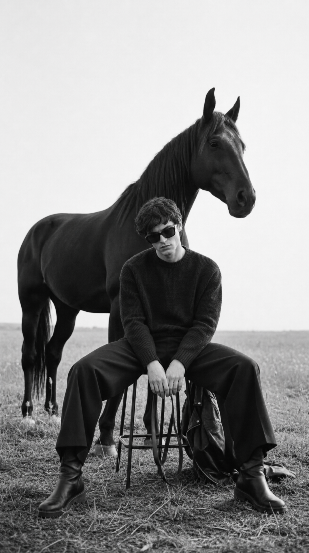 Man in Contemplation with Horse Behind