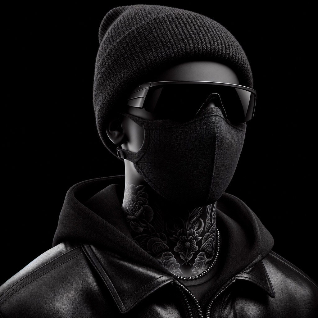 Masked figure in dark luxury streetwear