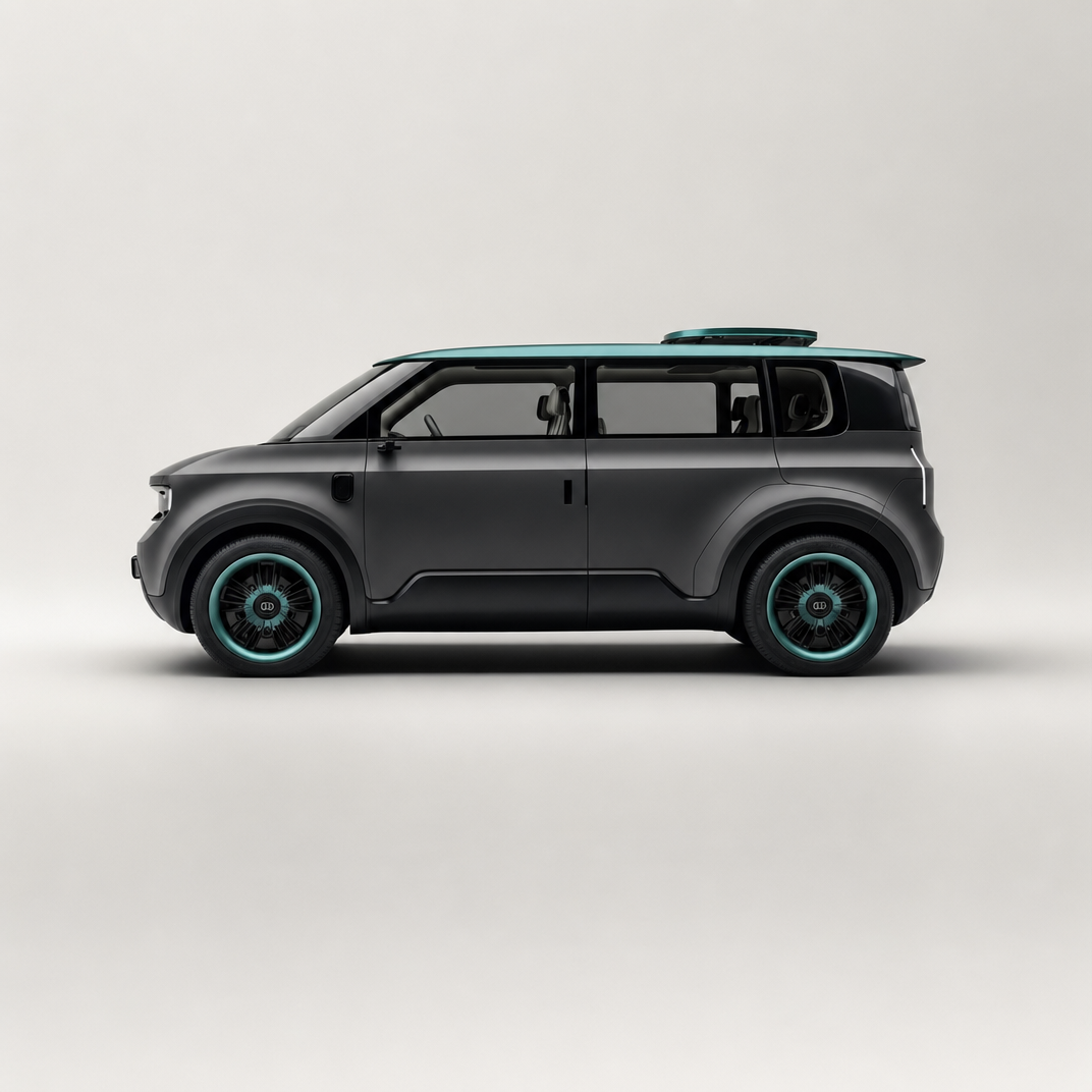 Matte dark-gray concept van in studio