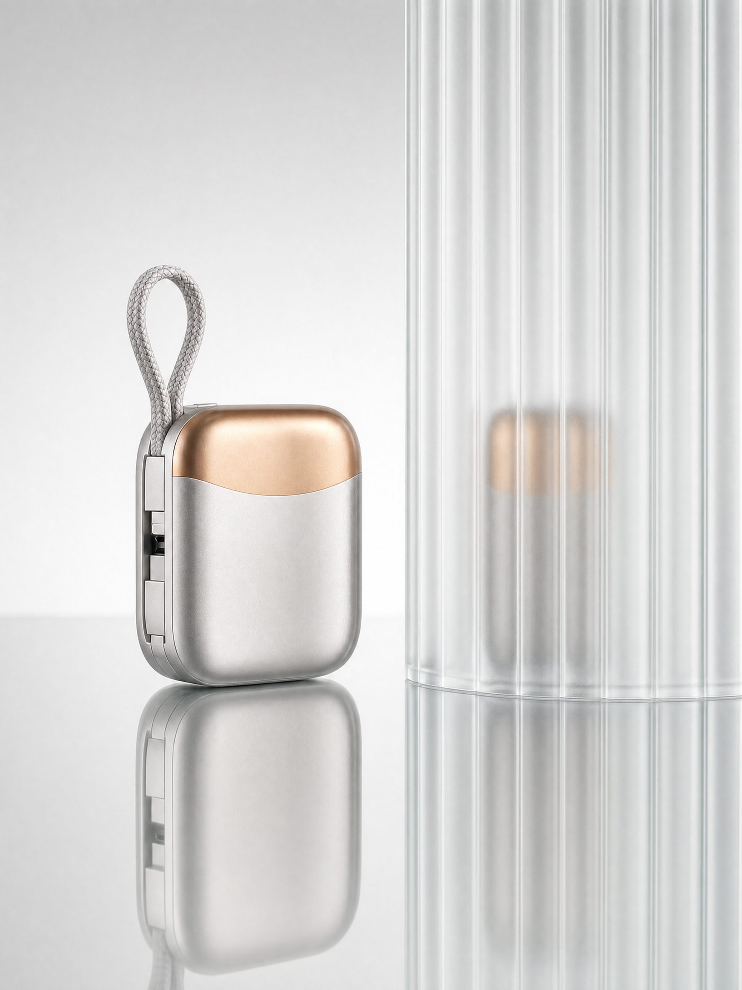 Matte silver wireless charger with braided strap
