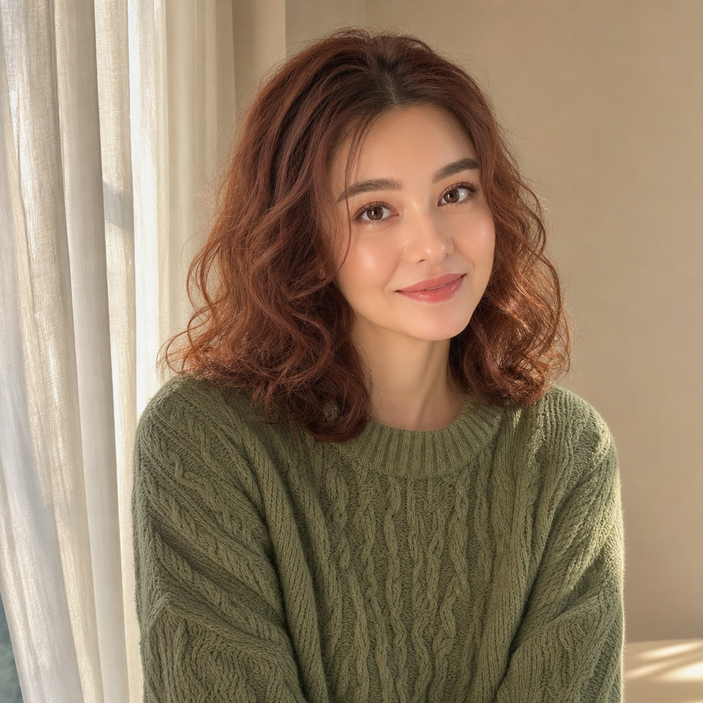 Mature Woman in Sage Green by Window Light