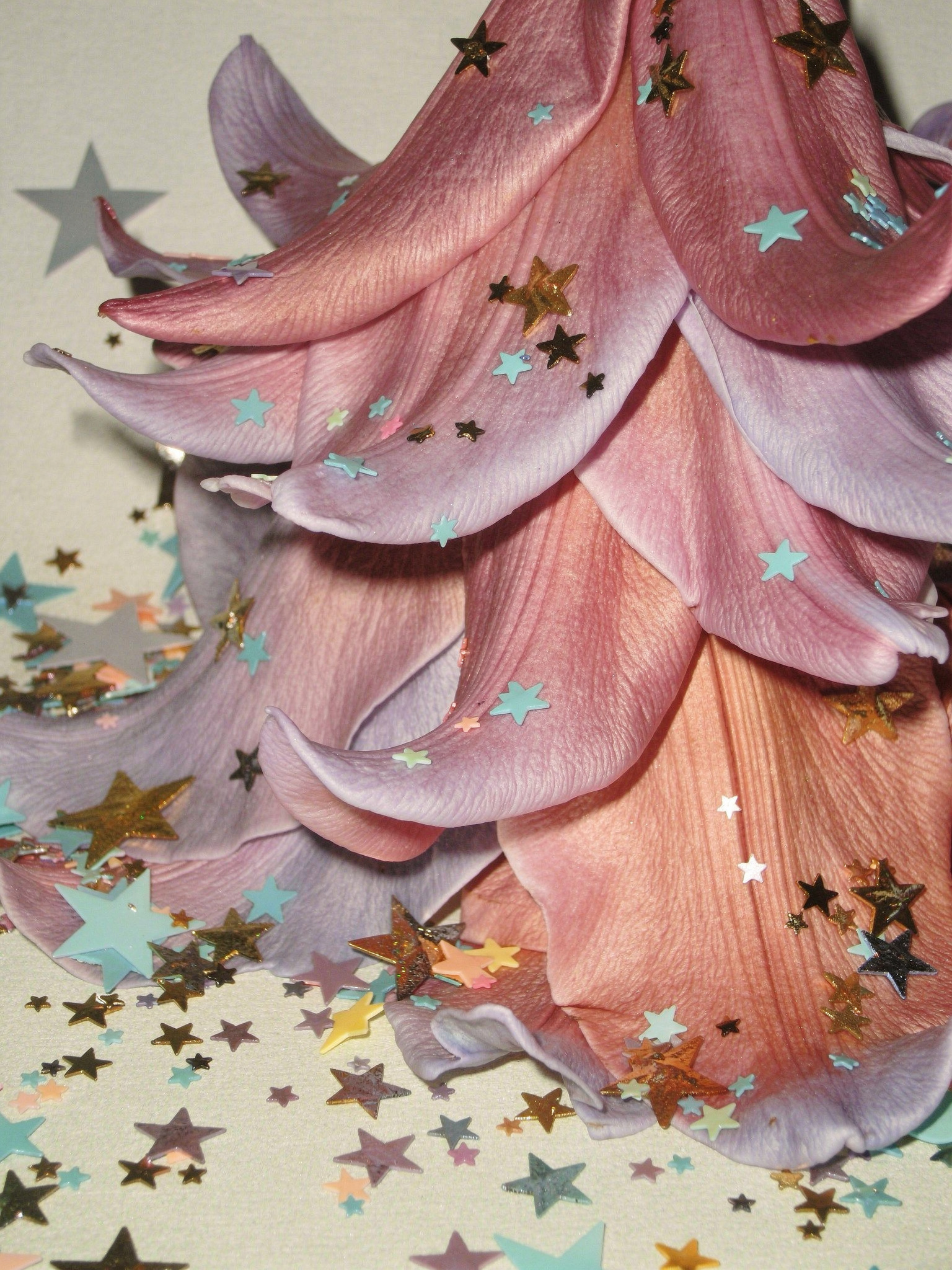 Mauve petals with teal-gold confetti — flux-2-pro