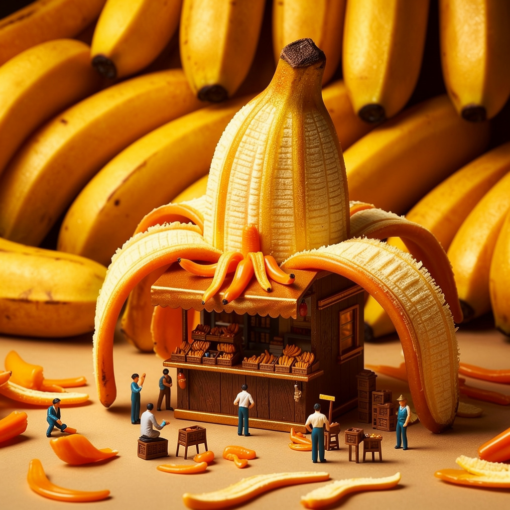 Mini banana stand with peeled-roof