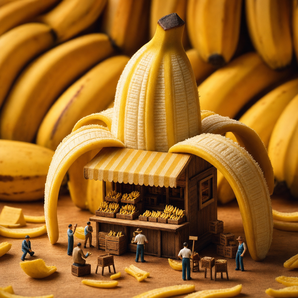 Mini banana stand with peeled-roof