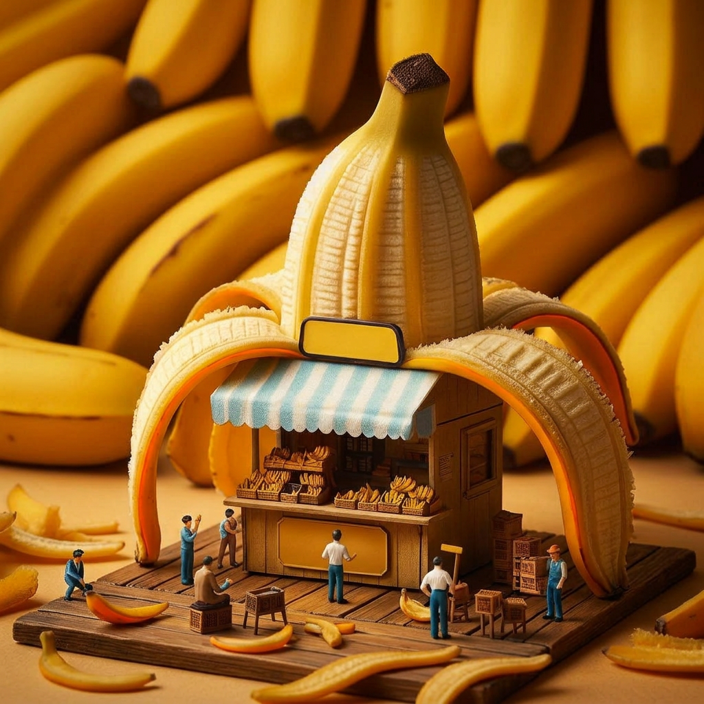 Mini banana stand with peeled-roof