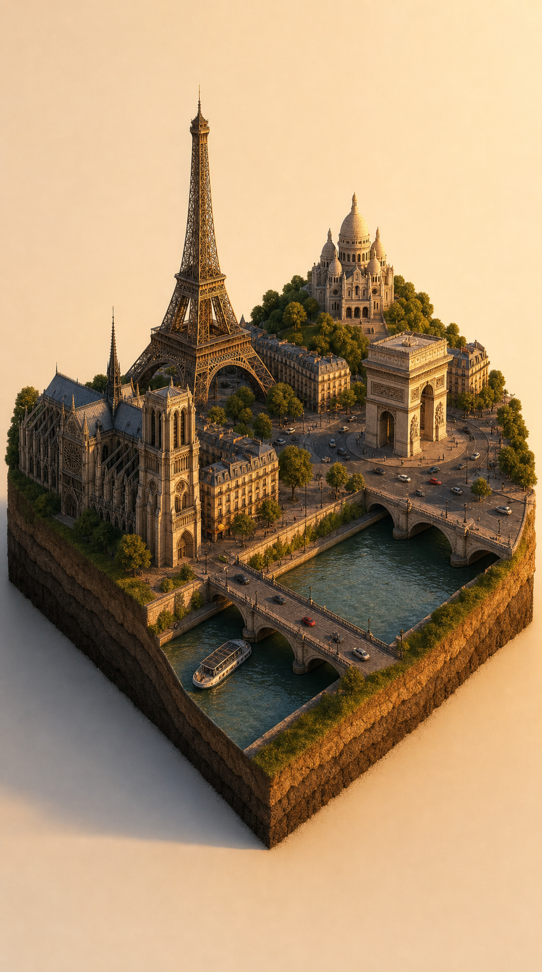 Miniature Paris floating above cross-section terrain