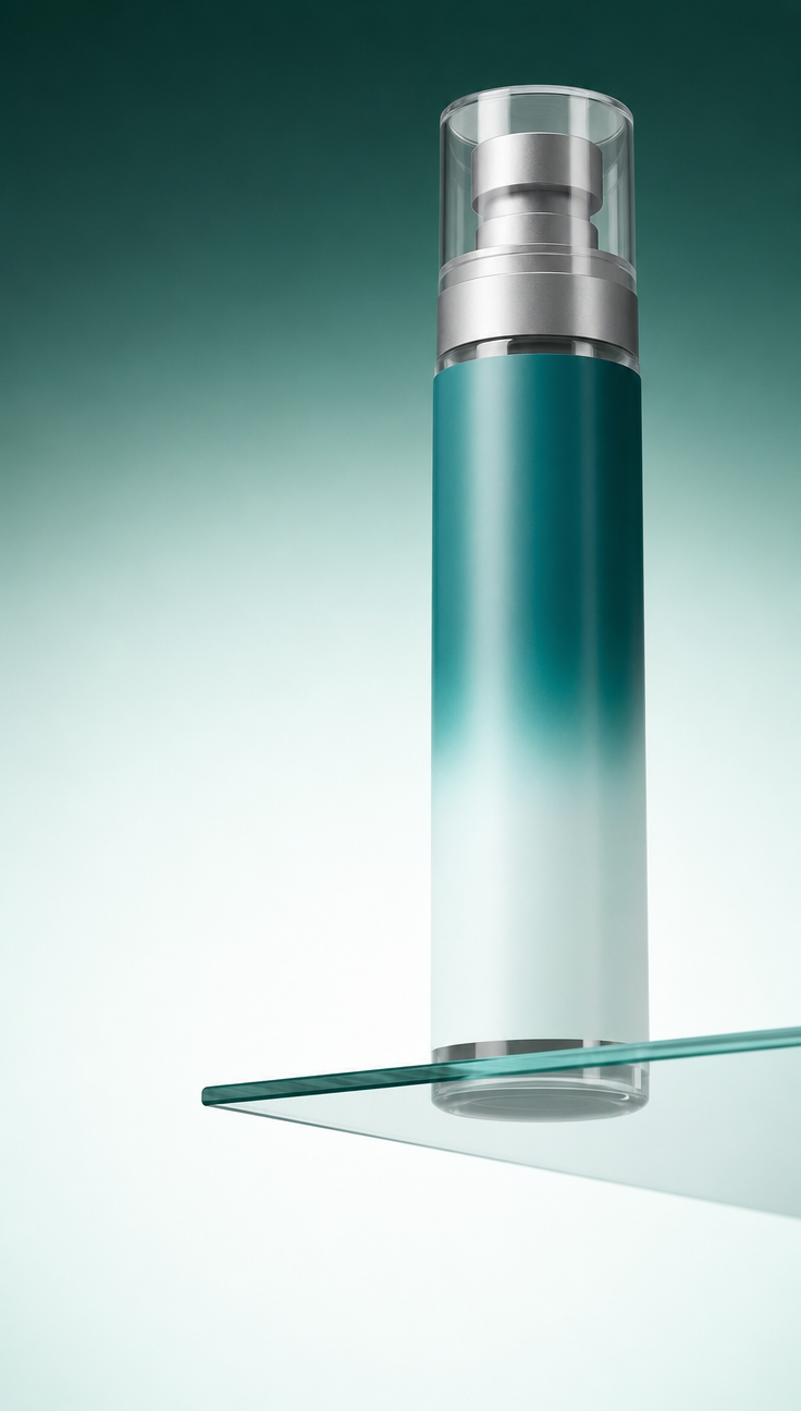 Minimal luxury deodorant bottle on glass