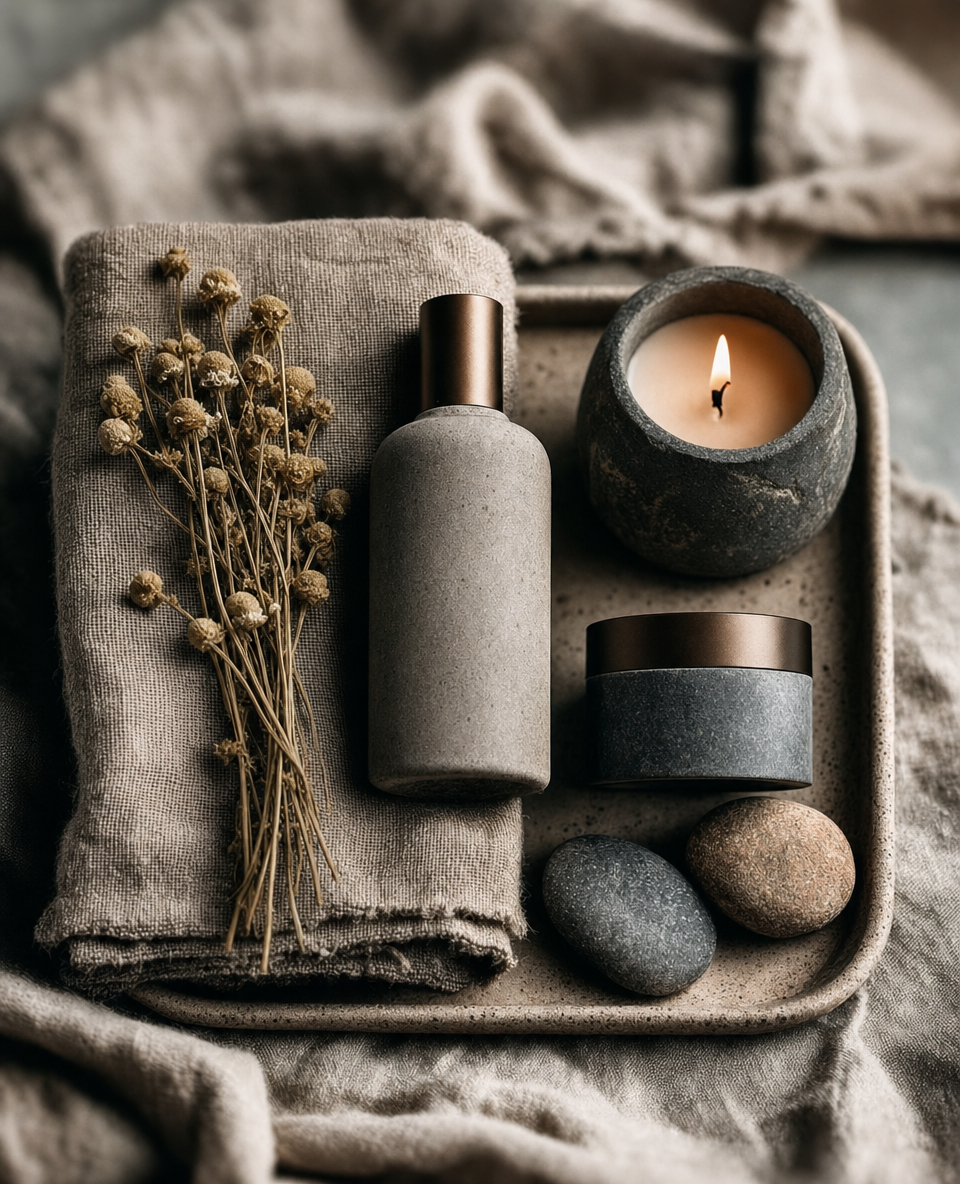 Minimal spa still life with chamomile