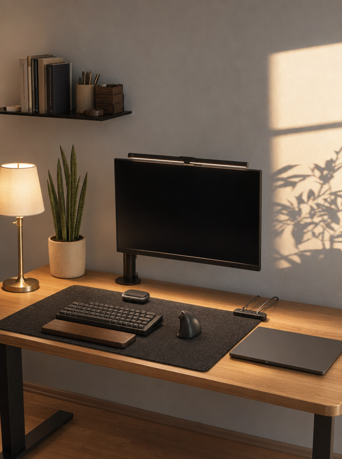 Afternoon minimalist desk with natural light