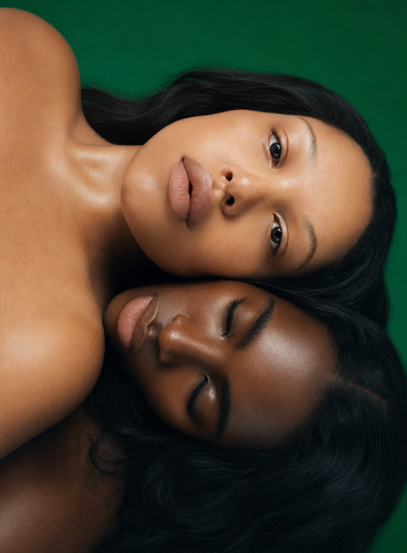 Symmetrical Beauty Portrait with Emerald Backdrop
