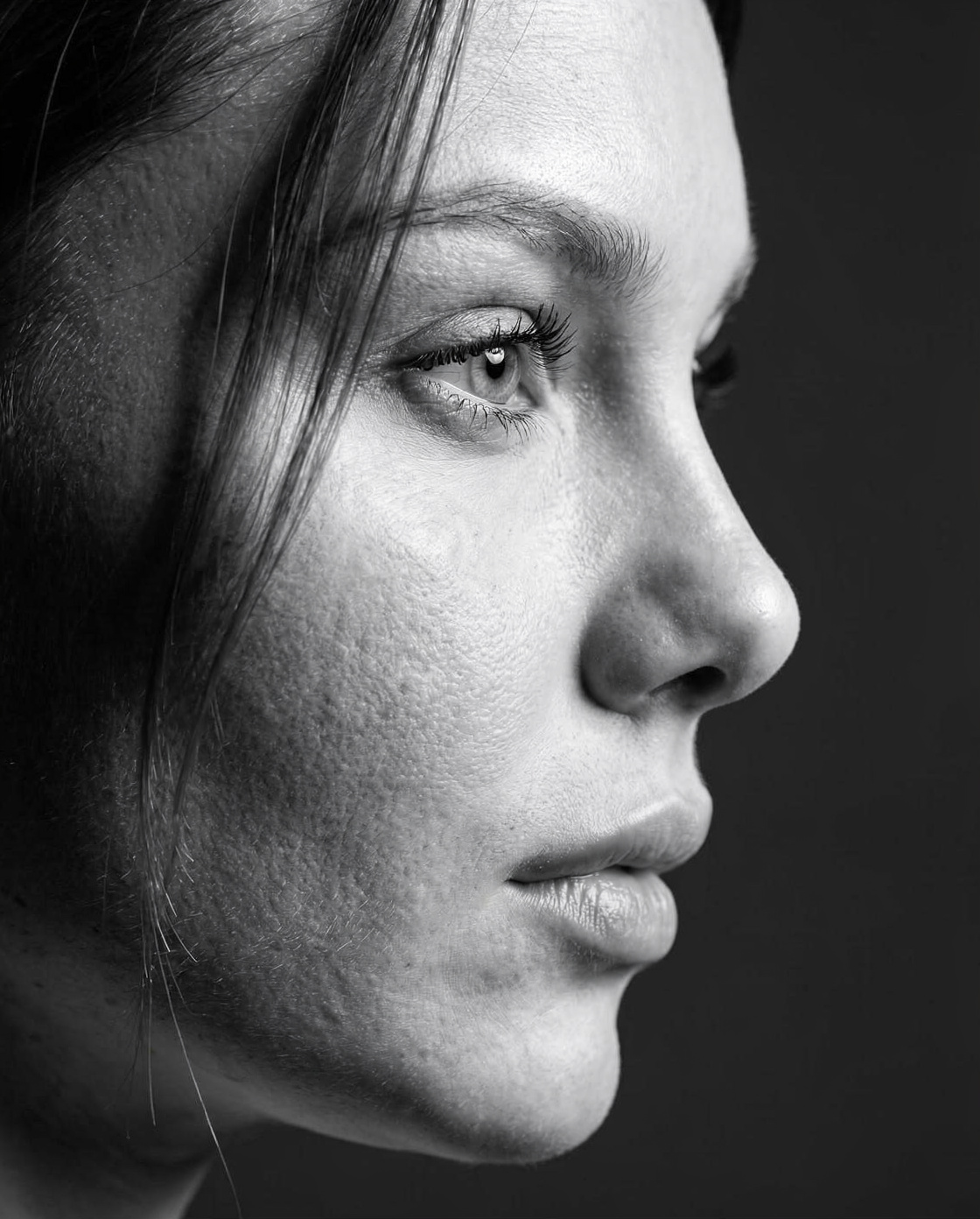 Monochrome calm side-profile portrait