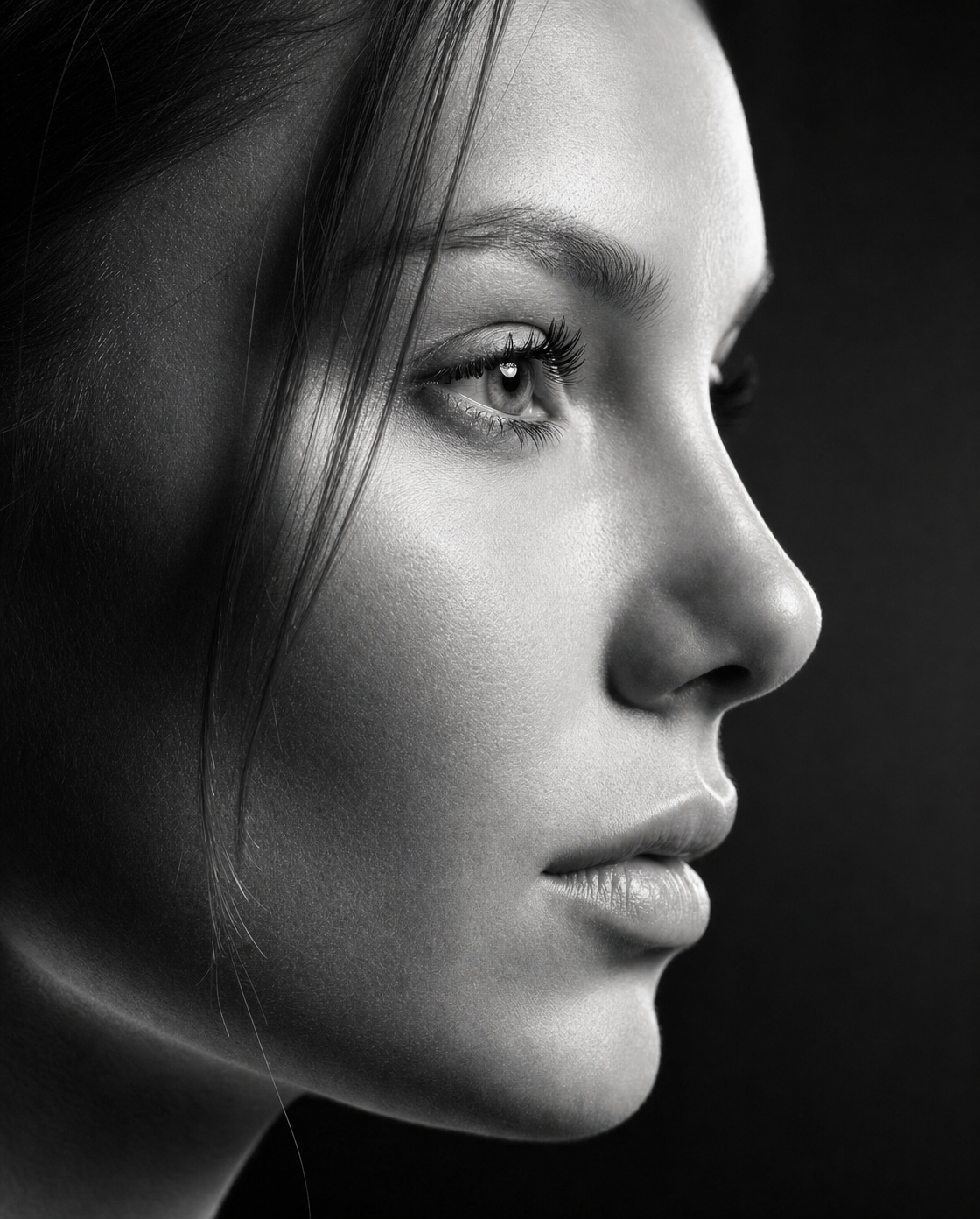 Monochrome calm side-profile portrait