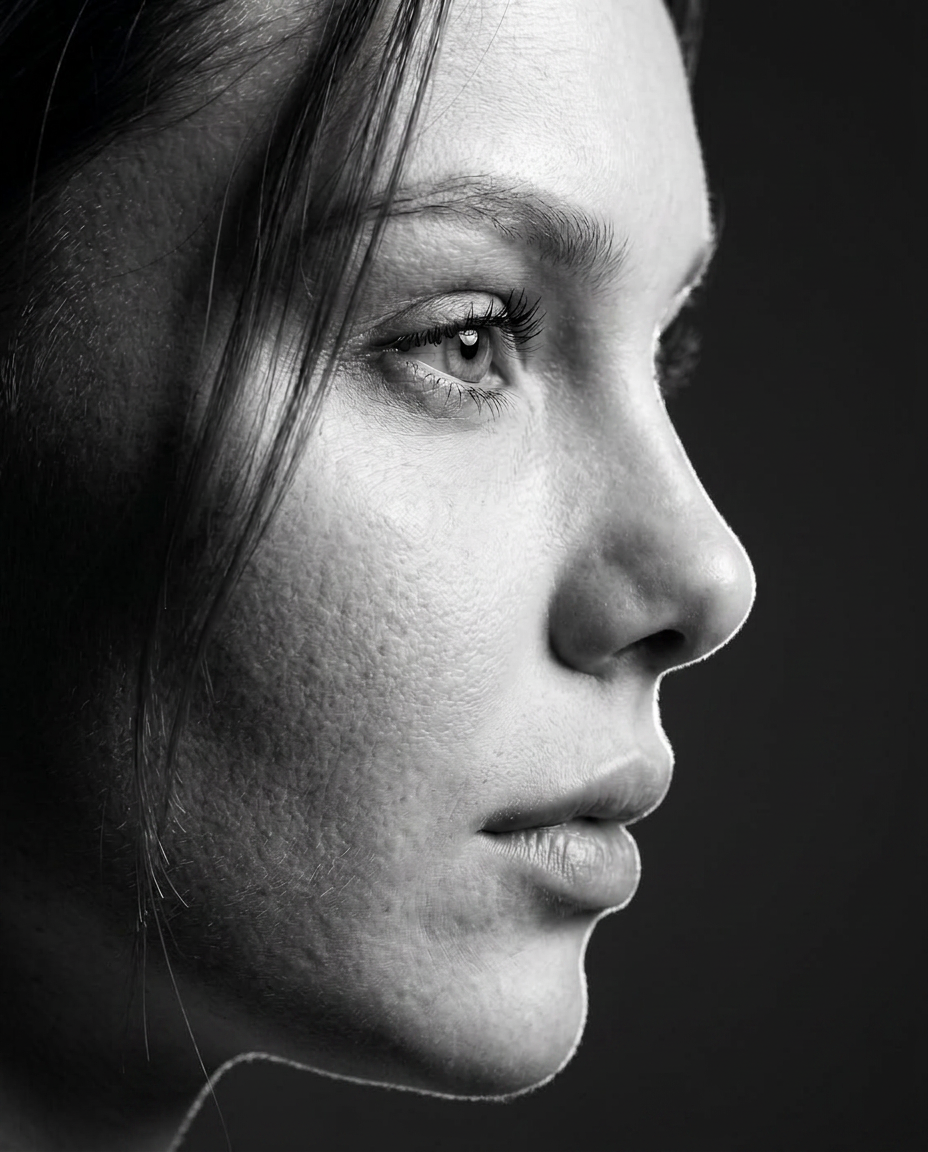 Monochrome calm side-profile portrait