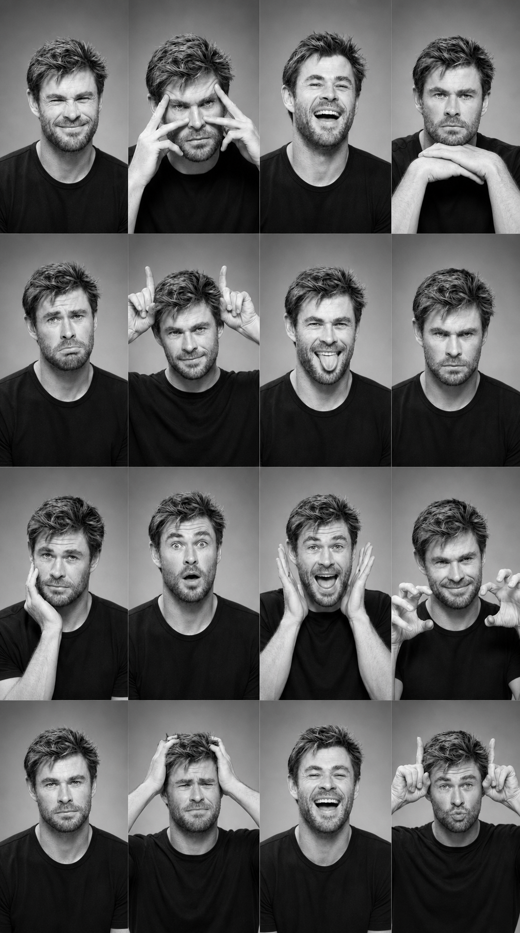 Monochrome rugged man photobooth collage