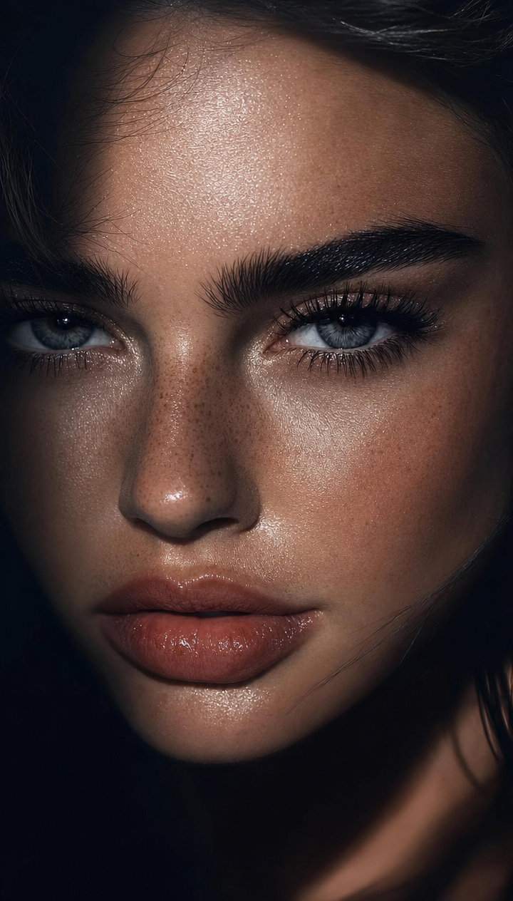 Moody blue-eyed portrait with cool light