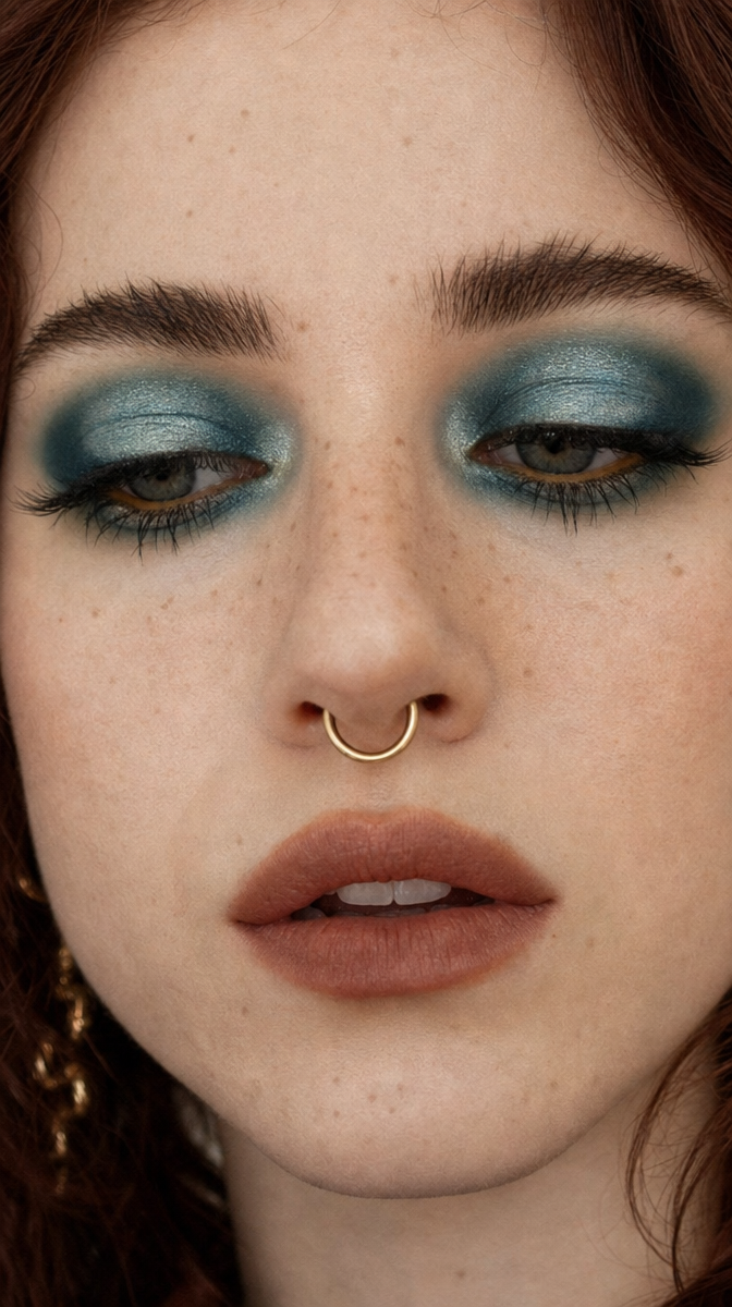 Moody close-up with smoky blue eyes