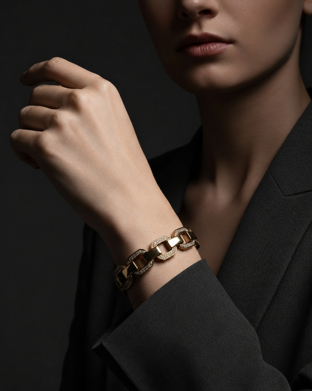 Moody editorial jewelry portrait close-up